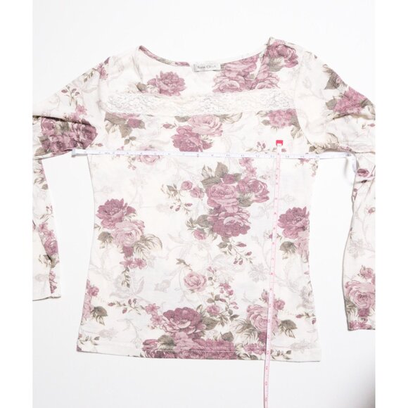 Dusty Rose Print Lace Trim Long Sleeve Tee 💐 ROSA CHERI - Picture 7 of 7